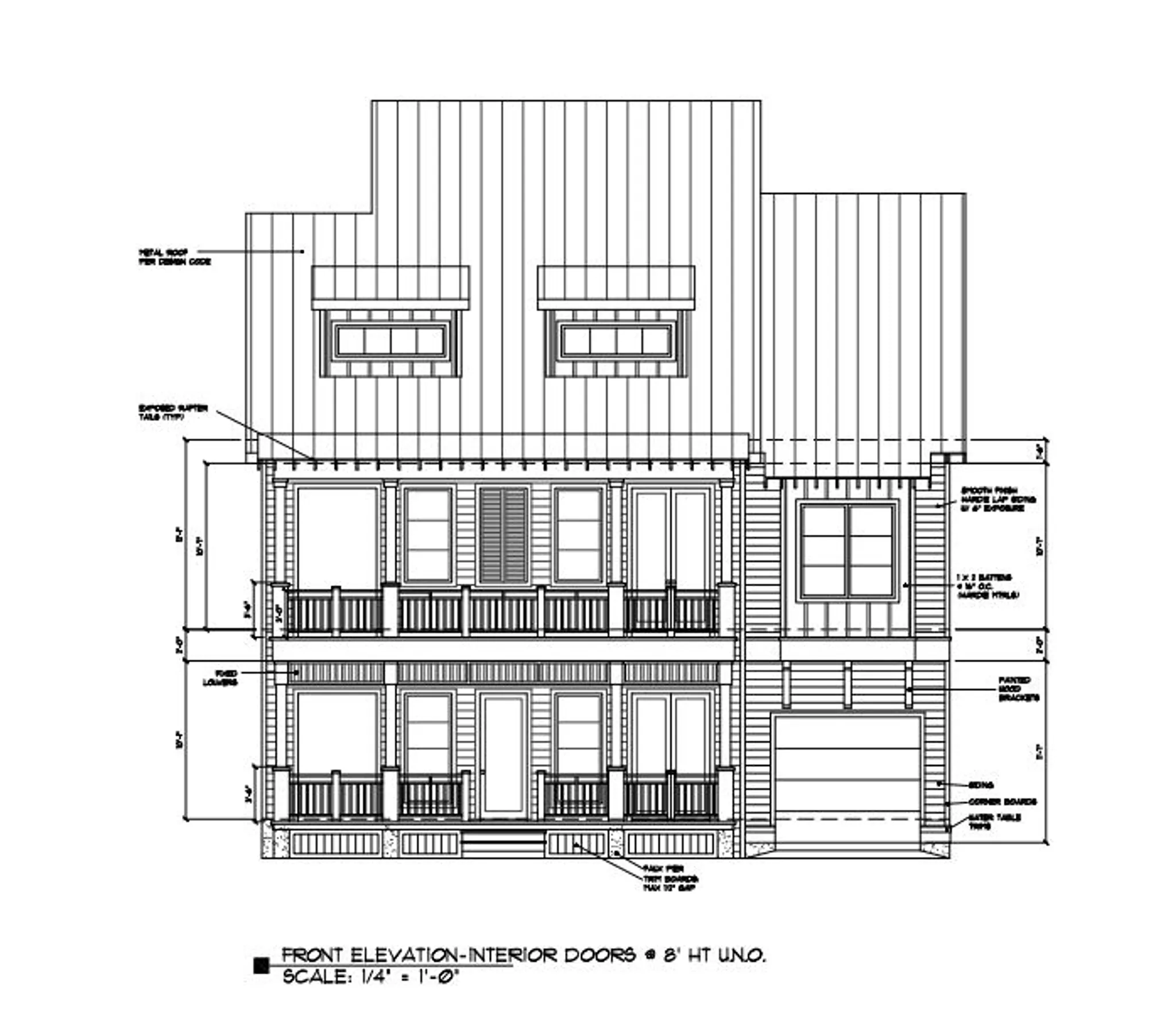 A front elevation sheet from a Seven Custom Homes permit set